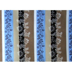 10cm Dirndlstoff (Trachtensatin aus EU-Produktion) Blumenstreif hellblau/braun/weiss/dunkelbraun(Grundpreis 21,00/m)